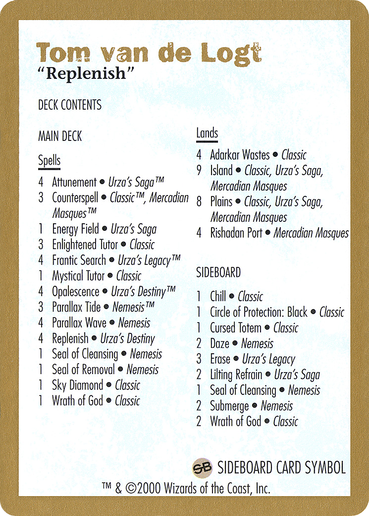 Tom van de Logt Decklist (2000) (WCD-) - World Championship Decks 2000