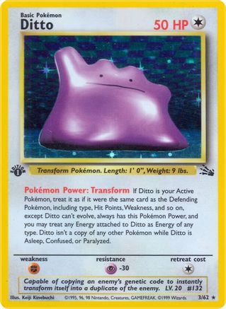 Ditto (3) 003/62 - Unlimited Holofoil Fossil - Holo Rare