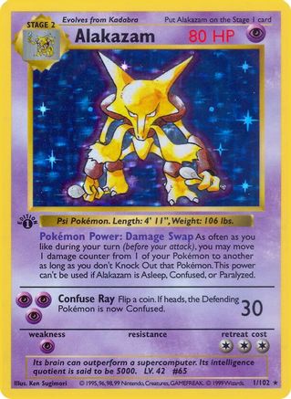 Alakazam 001 - 1st Edition Holofoil Base Set Shadowless - Holo Rare