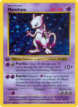 Mewtwo 010/102 - Unlimited Holofoil Base Set Shadowless - Holo Rare