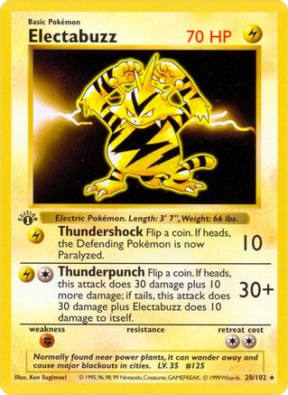 Electabuzz 020/102 - Unlimited Base Set Shadowless - Rare
