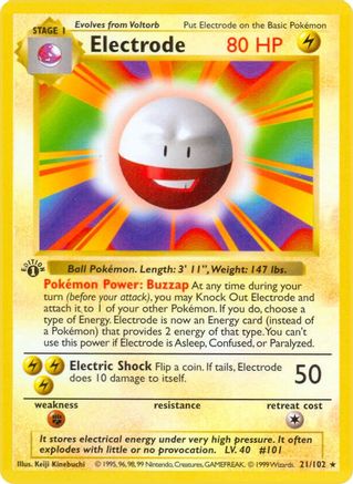 Electrode 021/102 - 1st Edition Base Set Shadowless - Rare