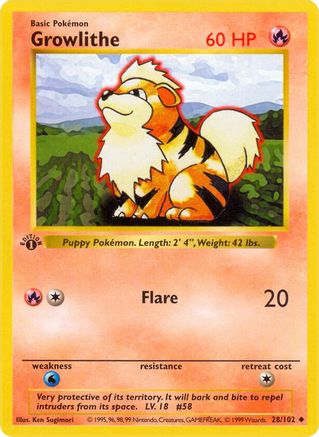Growlithe 028/102 - 1st Edition Base Set Shadowless - Uncommon