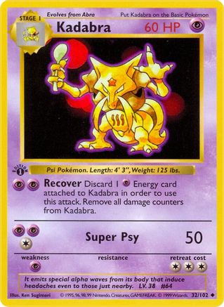Kadabra 032/102 - Unlimited Base Set Shadowless - Uncommon