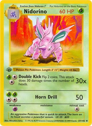 Nidorino 037/102 - 1st Edition Base Set Shadowless - Uncommon