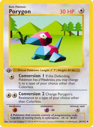 Porygon 039/102 - Unlimited Base Set Shadowless - Uncommon