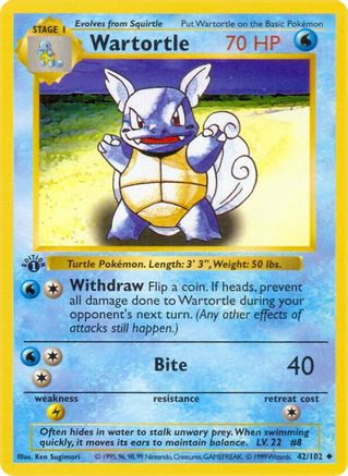 Wartortle 042/102 - 1st Edition Base Set Shadowless - Uncommon