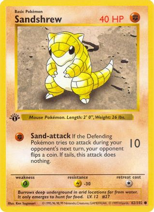 Sandshrew 062/102 - 1st Edition Base Set Shadowless - Common