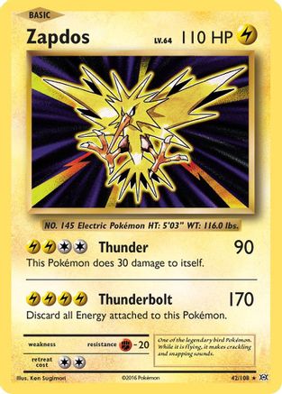 Zapdos 042/108 - Reverse Holofoil XY Evolutions - Holo Rare