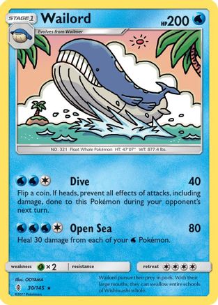 Wailord 030/145 - Reverse Holofoil SM Guardians Rising - Rare