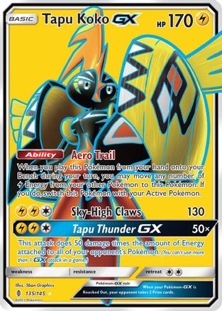 Tapu Koko GX (Full Art) 135/145  - Holofoil SM  Guardians Rising - Ultra Rare