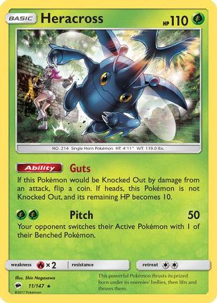 Heracross 011/147 - Reverse Holofoil SM Burning Shadows - Rare
