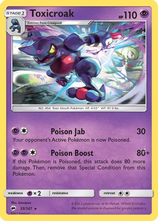 Toxicroak 055/147 - Reverse Holofoil SM Burning Shadows - Rare