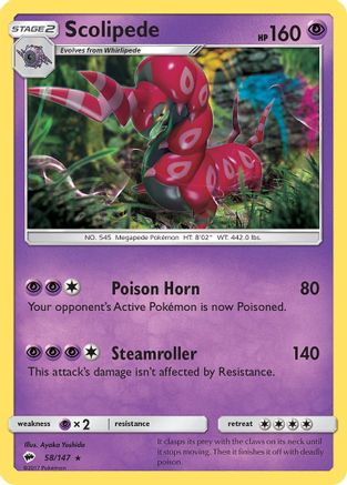 Scolipede 058 - Reverse Holofoil SM Burning Shadows - Rare