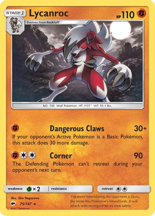 Lycanroc (75) 075/147 - Reverse Holofoil SM Burning Shadows - Holo Rare