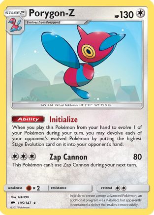 Porygon-Z 105/147 - Reverse Holofoil SM Burning Shadows - Holo Rare
