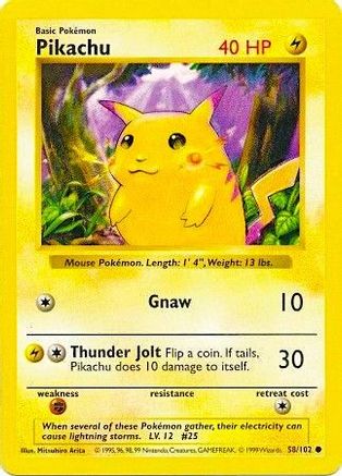 Pikachu (Red Cheeks) 058/102 - Unlimited Base Set Shadowless - Common