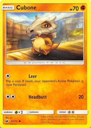Cubone 052/111 - Reverse Holofoil SM Crimson Invasion - Common