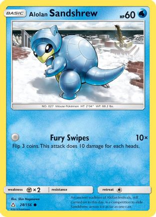 Alolan Sandshrew 028/156 - Reverse Holofoil SM Ultra Prism - Common