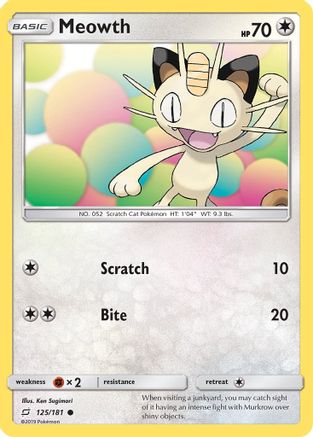 Meowth 125/181 - Reverse Holofoil SM Team Up - Common