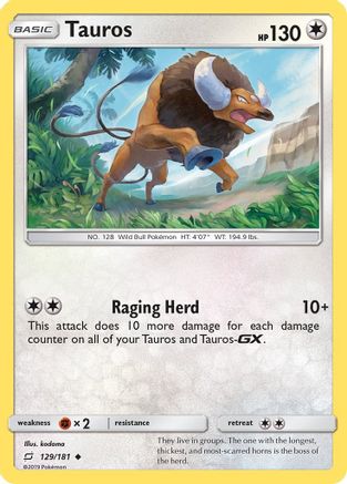 Tauros 129 - Reverse Holofoil SM Team Up - Uncommon