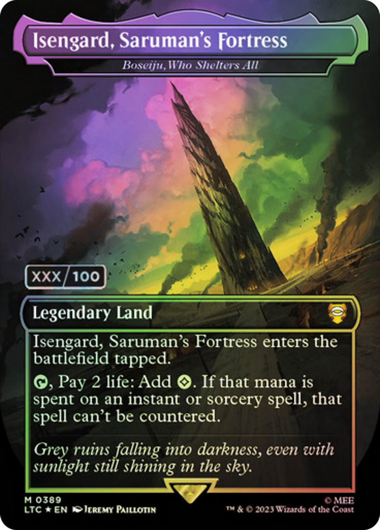 Isengard, Saruman's Fortress - Boseiju, Who Shelters All (Serial Numbered) (LTC-389) - Tales of Middle-earth Commander / Isengard, Saruman's Fortress (Borderless) Foil