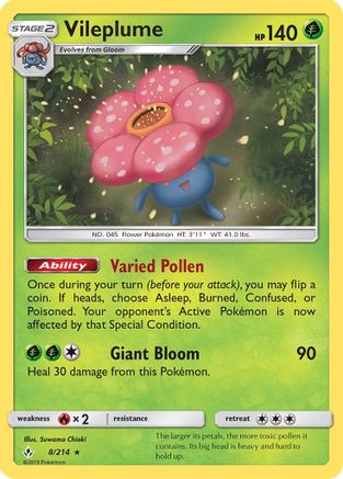 Vileplume 008/214 - Reverse Holofoil SM Unbroken Bonds - Holo Rare