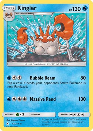 Kingler 047/214 - Reverse Holofoil SM Unbroken Bonds - Rare