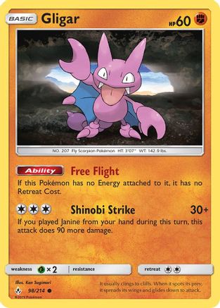 Gligar 098/214 - Reverse Holofoil SM Unbroken Bonds - Common