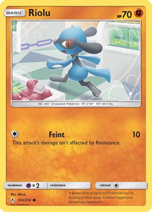 Riolu 102/214 - Reverse Holofoil SM Unbroken Bonds - Common