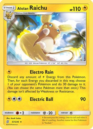 Alolan Raichu 057/236 - Reverse Holofoil SM Unified Minds - Holo Rare