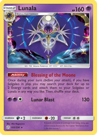 Lunala 102/236 - Reverse Holofoil SM Cosmic Eclipse - Holo Rare
