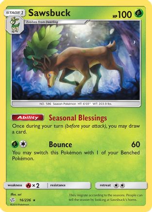 Sawsbuck 016/236 - Reverse Holofoil SM Cosmic Eclipse - Holo Rare