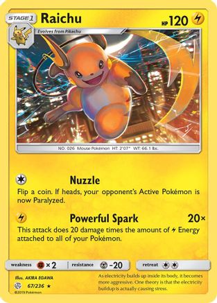 Raichu 067/236 - Reverse Holofoil SM Cosmic Eclipse - Rare