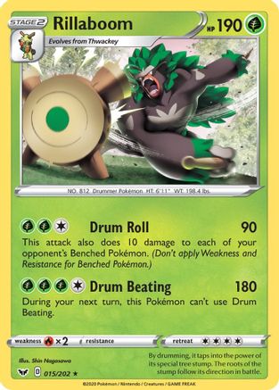 Rillaboom (015) 015/202 - Reverse Holofoil SWSH01 Sword & Shield Base Set - Rare