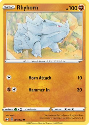 Rhyhorn (096) 096/202 SWSH01 Sword & Shield Base Set - Common