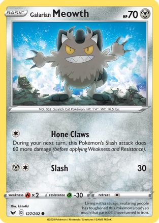 Galarian Meowth 127/202 - Reverse Holofoil SWSH01 Sword & Shield Base Set - Common