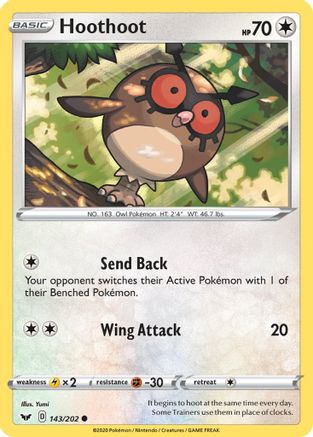 Hoothoot 143/202 - Reverse Holofoil SWSH01 Sword & Shield Base Set - Common