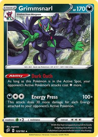 Grimmsnarl 125/192 - Holofoil SWSH02 Rebel Clash - Holo Rare
