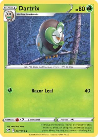 Dartrix 012/189 - Reverse Holofoil SWSH03 Darkness Ablaze - Uncommon