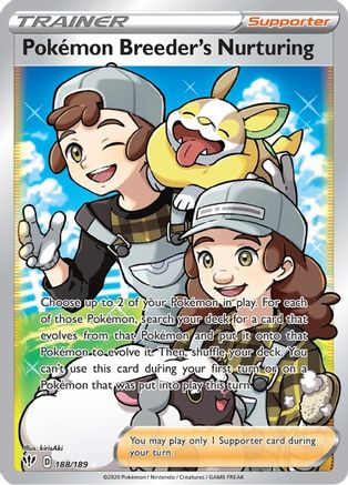 Pokemon Breeder's Nurturing (Full Art) 188/189 - Holofoil SWSH03 Darkness Ablaze - Ultra Rare