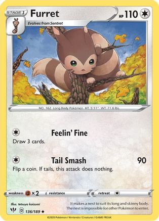 Furret 136/189 SWSH03 Darkness Ablaze - Uncommon