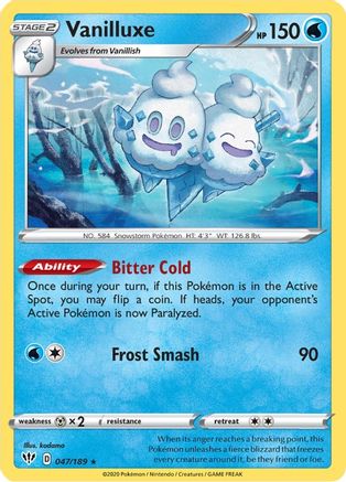 Vanilluxe 047/189 - Reverse Holofoil SWSH03 Darkness Ablaze - Rare