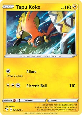 Tapu Koko 061/189 - Holofoil SWSH03 Darkness Ablaze - Holo Rare