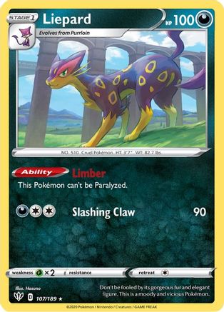 Liepard 107/189 - Reverse Holofoil SWSH03 Darkness Ablaze - Rare
