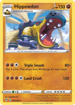 Hippowdon 094/189 - Reverse Holofoil SWSH03 Darkness Ablaze - Rare