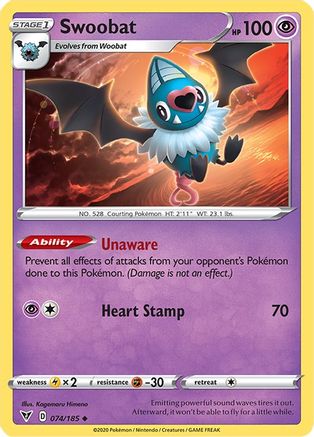Swoobat 074/185 - Reverse Holofoil SWSH04 Vivid Voltage - Uncommon