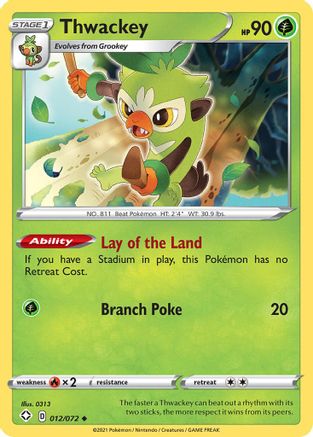 Thwackey 012/072 - Reverse Holofoil Shining Fates - Uncommon