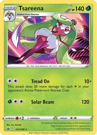 Tsareena 015/198 - Reverse Holofoil SWSH06 Chilling Reign - Rare
