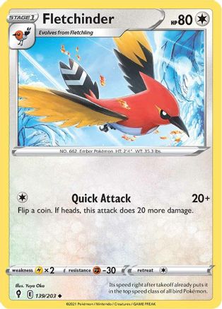 Fletchinder 139/203 - Reverse Holofoil SWSH07 Evolving Skies - Uncommon
